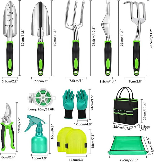 12-teiliges Gartenwerkzeug-Set mit Aufbewahrungstasche & Umtopfmatte – Robuste Gartengeräte für Frauen, Männer & Gartenfreunde
