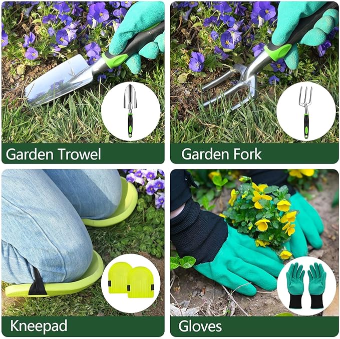 12-teiliges Gartenwerkzeug-Set mit Aufbewahrungstasche & Umtopfmatte – Robuste Gartengeräte für Frauen, Männer & Gartenfreunde