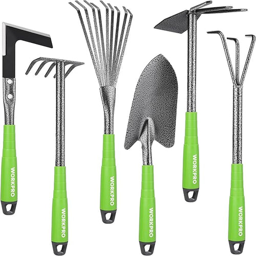 6-teiliges Gartenwerkzeug-Set mit gehämmerter Oberfläche – Jäter, Rechen, Hacke & Kelle für Hobbygärtner